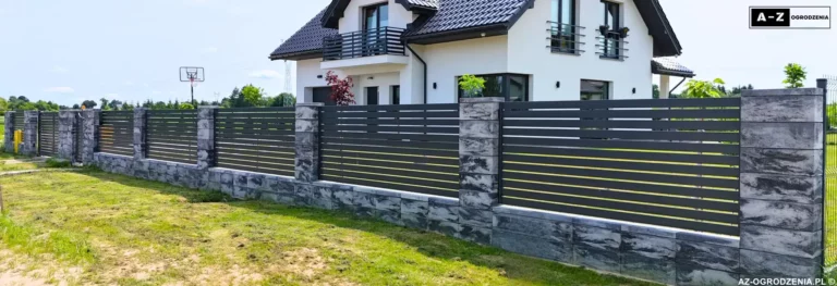 Ogrodzenie z bloczków Joniec Horizon o wymiarach 504 x 200 x 200 mm w kolorze onyx.